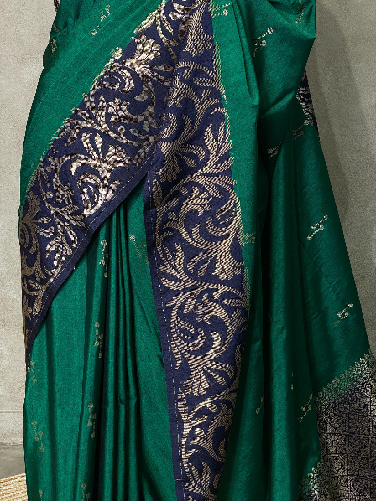 Peacock green and Navy blue soft silk saree - PSS0771DD