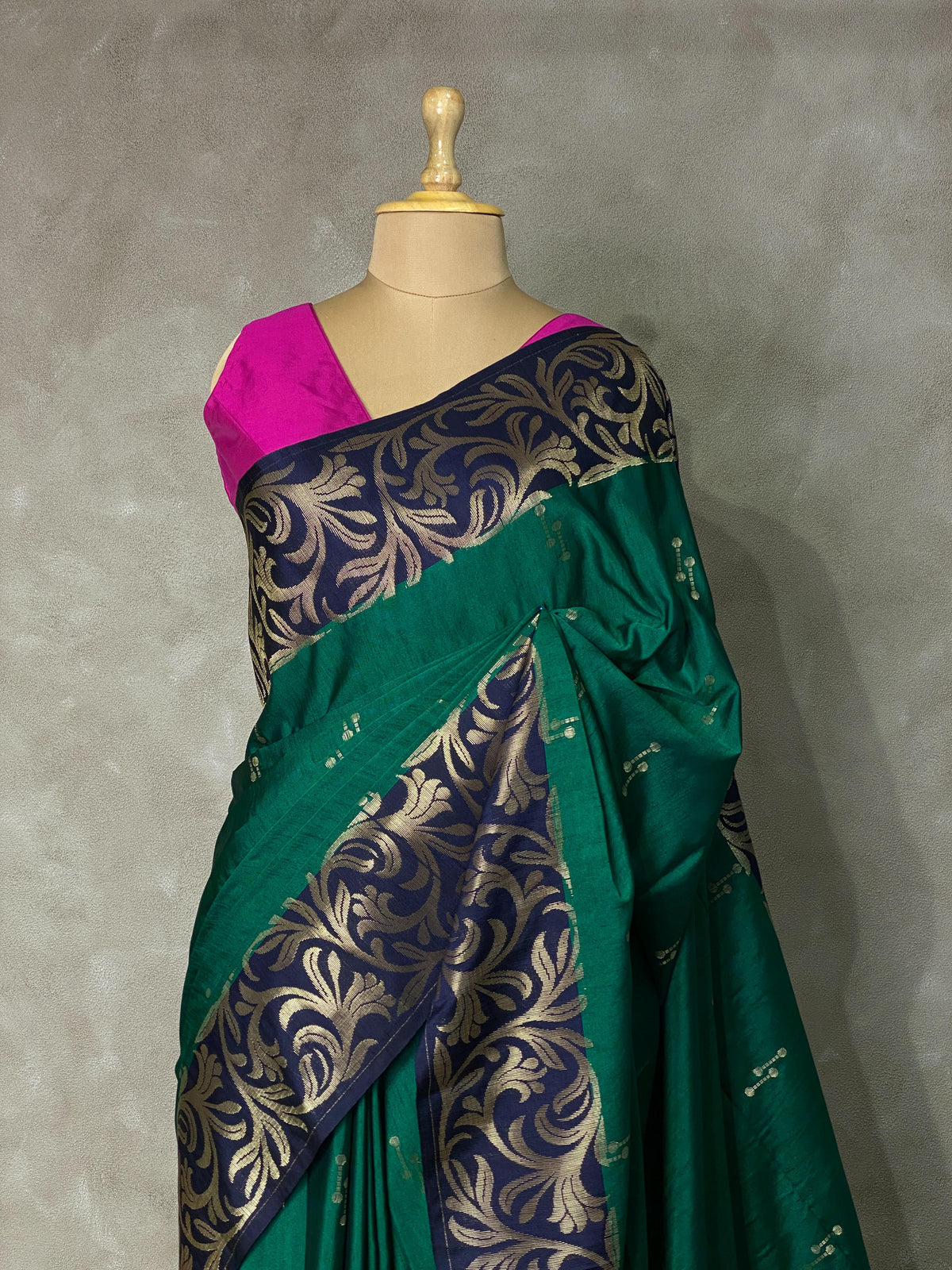Peacock green and Navy blue soft silk saree - PSS0771DD