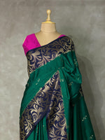 Peacock green and Navy blue soft silk saree - PSS0771DD