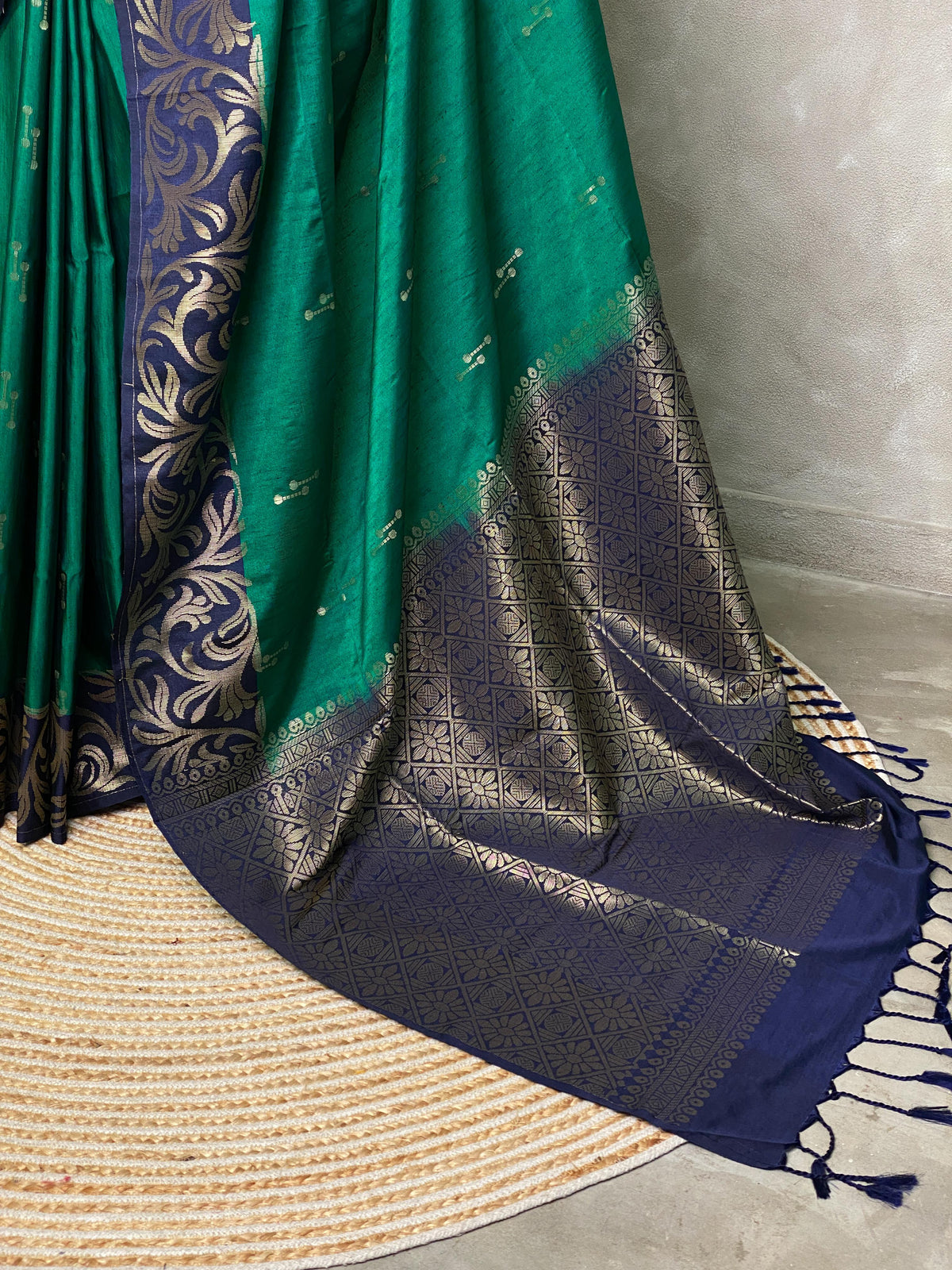 Peacock green and Navy blue soft silk saree - PSS0771DD