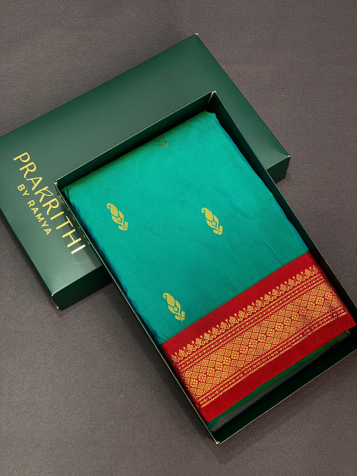 Peacock Green and red traditional kanchi saree - PSSSpeacock