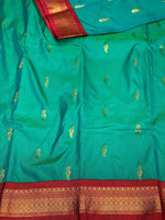 Peacock Green and red traditional kanchi saree - PSSSpeacock
