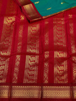 Peacock Green and red traditional kanchi saree - PSSSpeacock