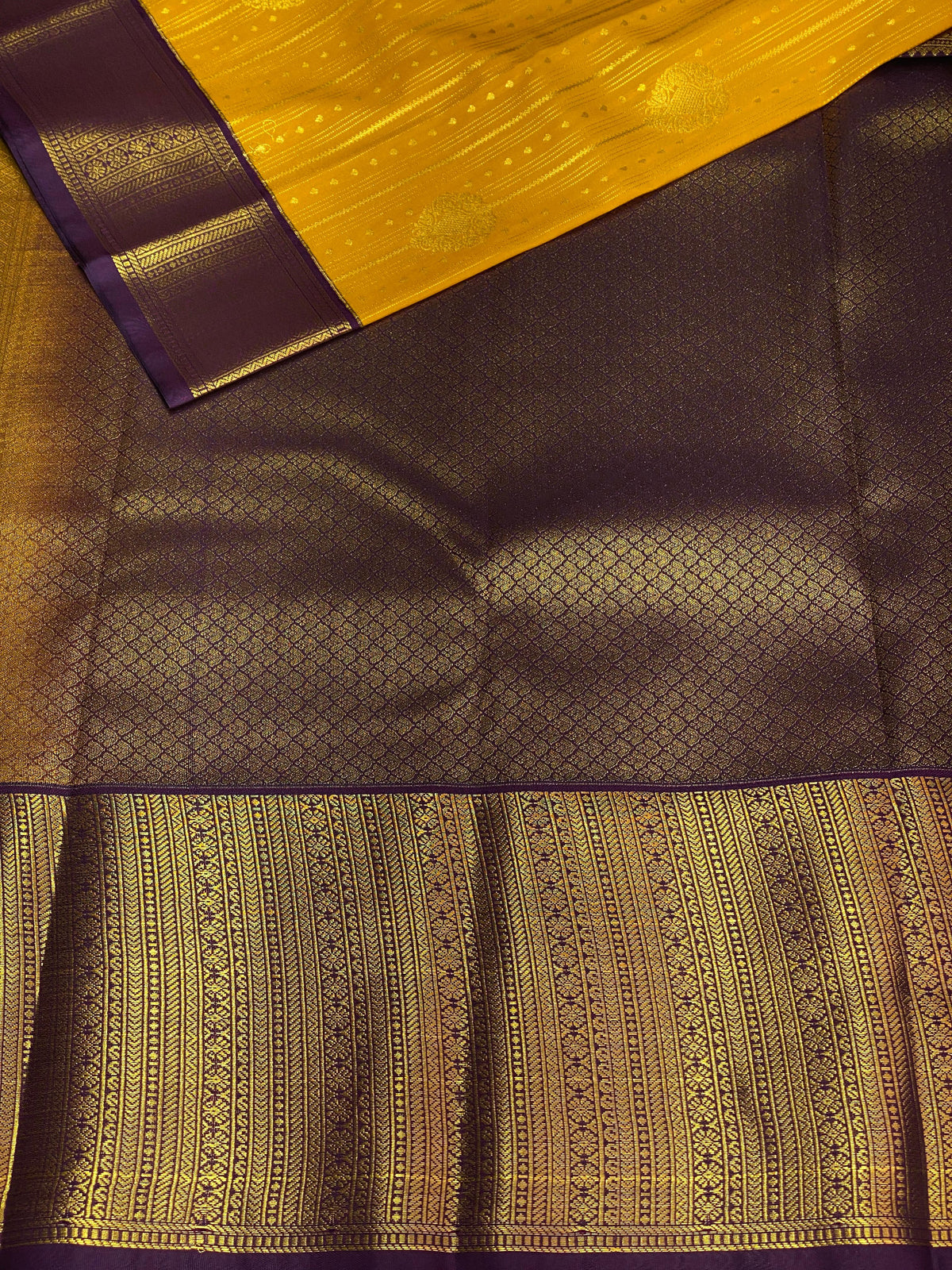 Yellow and Violet silk saree- PSSYV