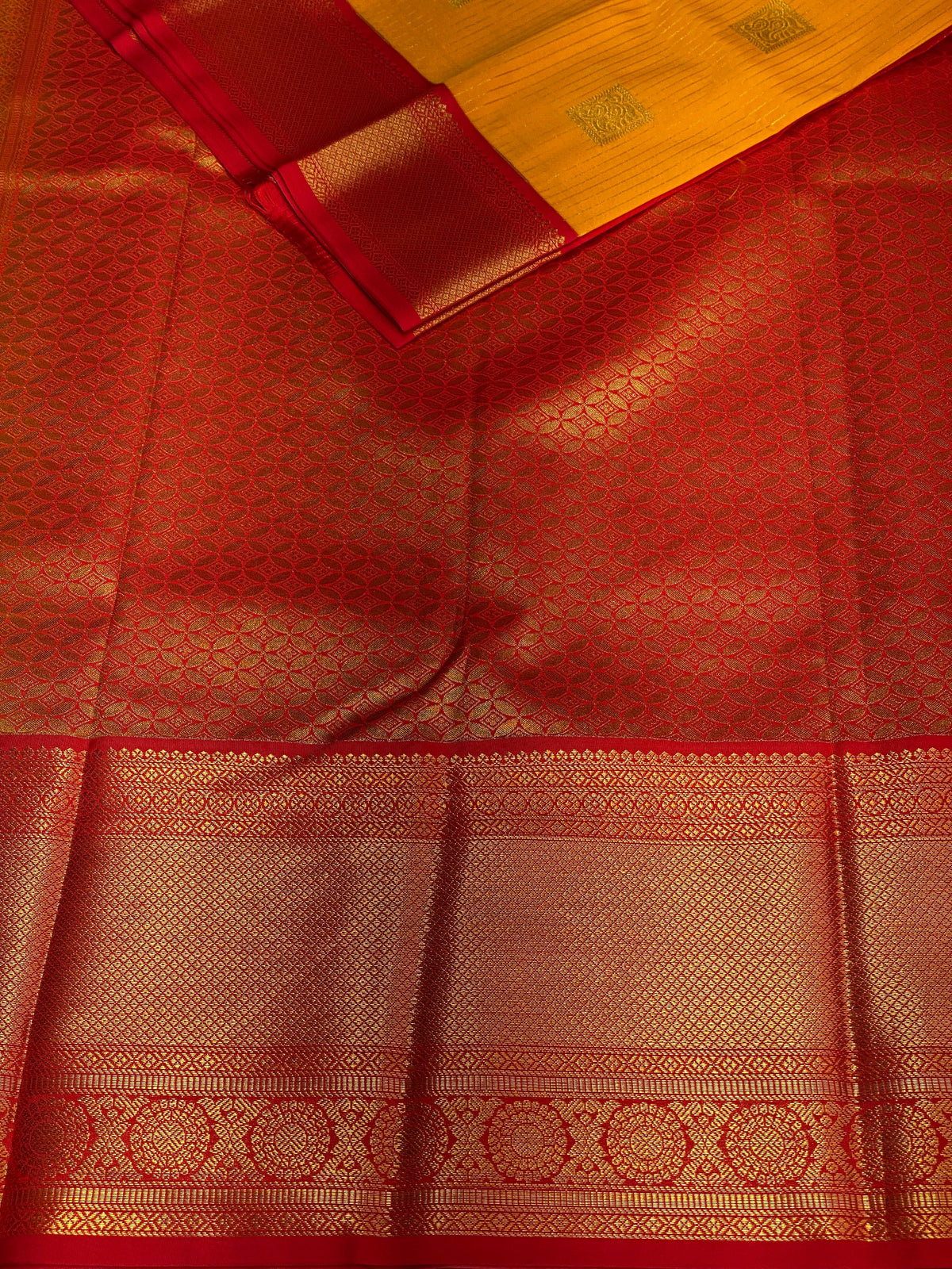 Yellow and Red silk saree- PSSYR2