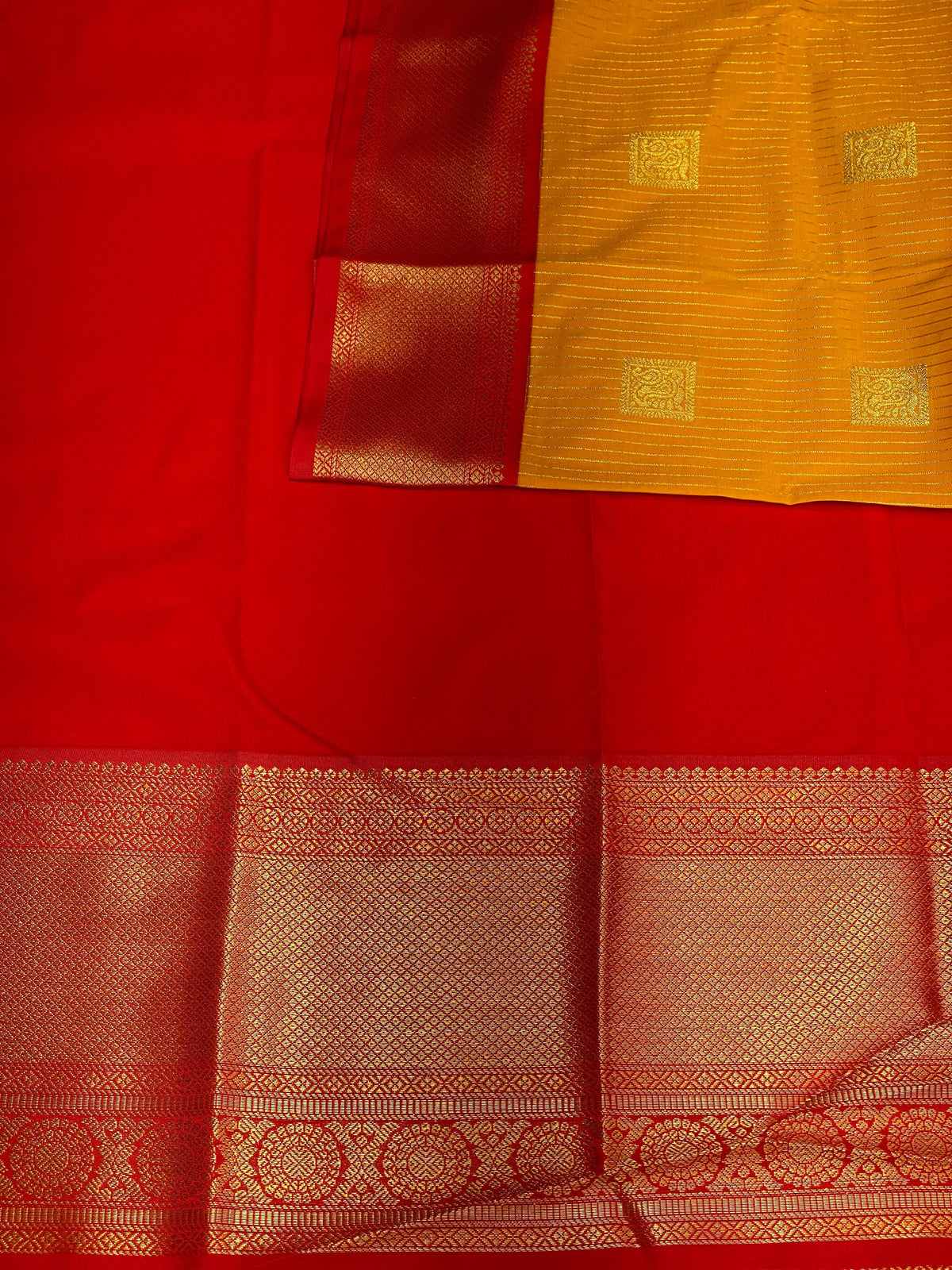 Yellow and Red silk saree- PSSYR2