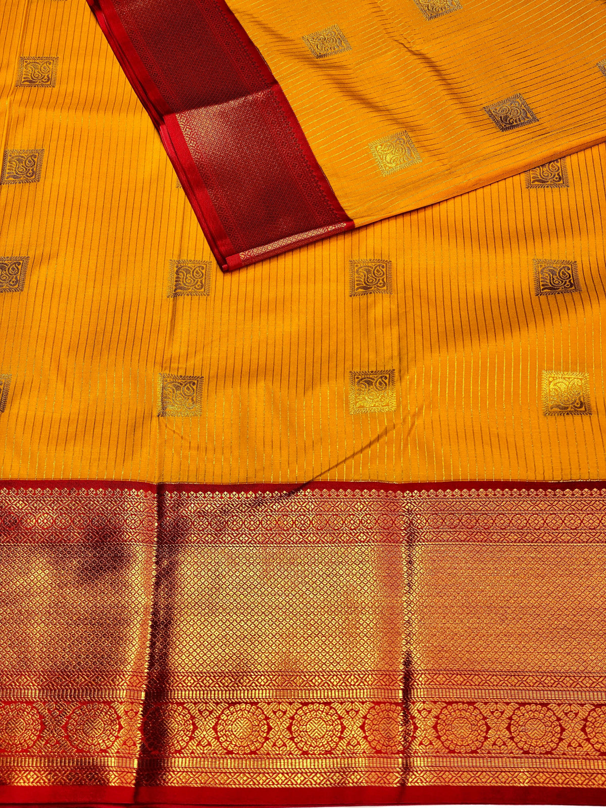 Yellow and Red silk saree- PSSYR2