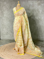 light yellow cotton silk saree - PCS02