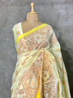 light yellow cotton silk saree - PCS02