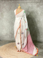 White linen saree- PL05