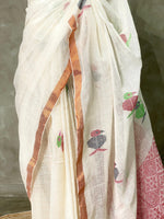 White linen saree- PL05