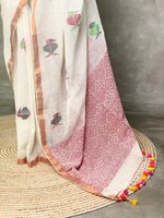 White linen saree- PL05
