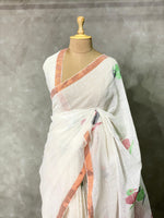White linen saree- PL05