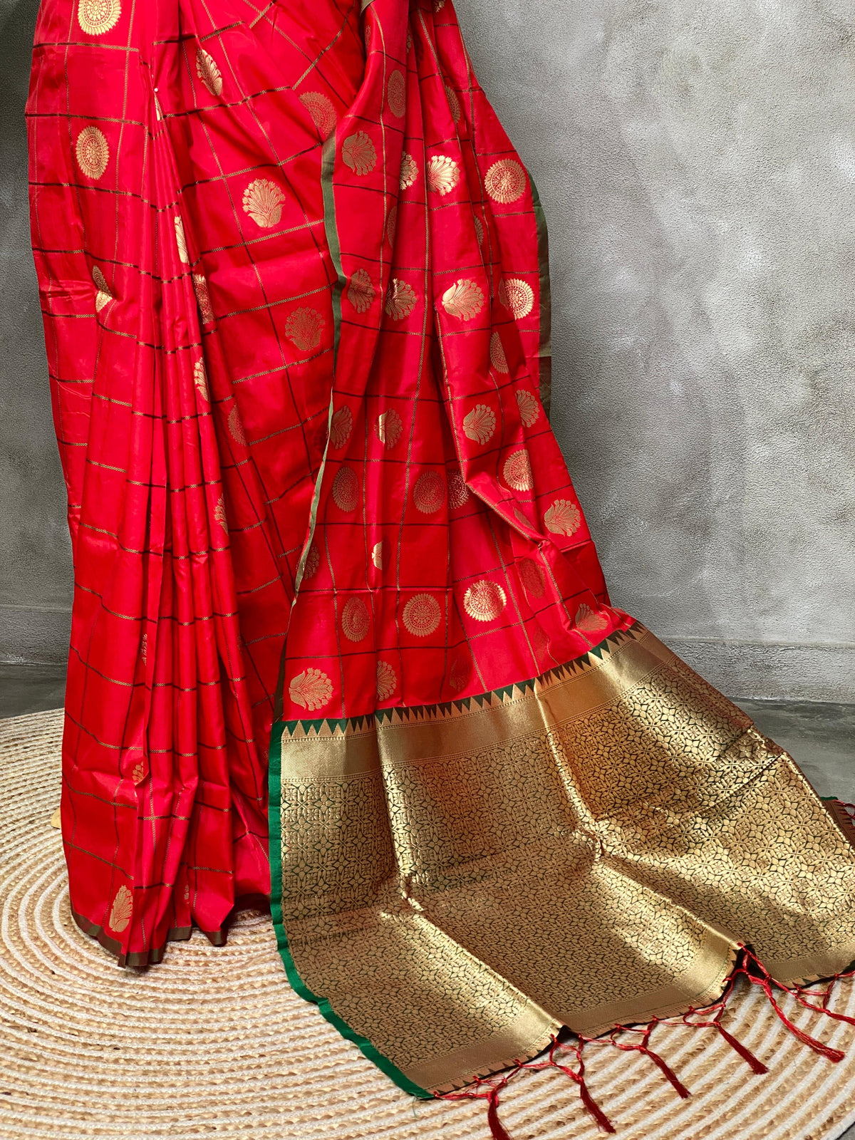 Red and green semi Kanchipuram Soft Silk saree - PRED