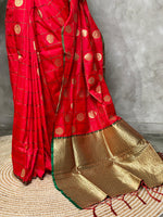 Red and green semi Kanchipuram Soft Silk saree - PRED