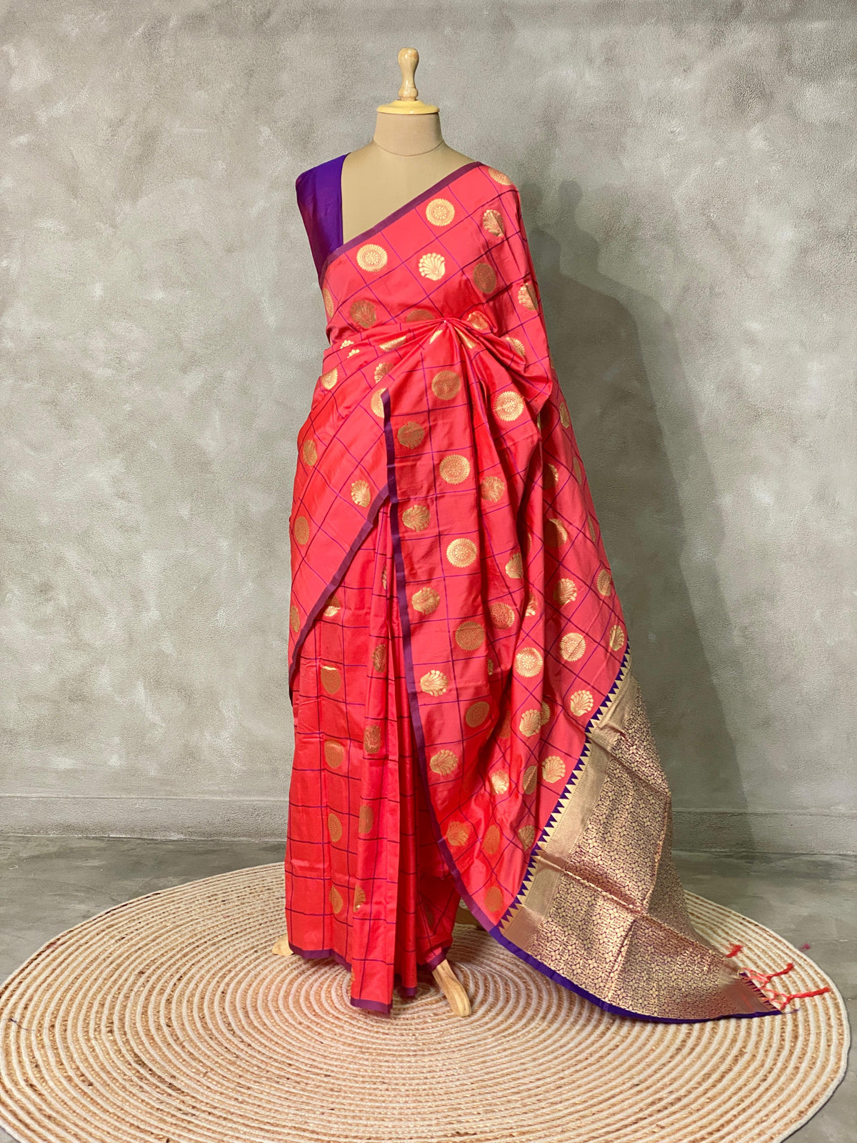 Peach and violet semi Kanchipuram Soft Silk saree - PPEACH