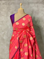 Peach and violet semi Kanchipuram Soft Silk saree - PPEACH