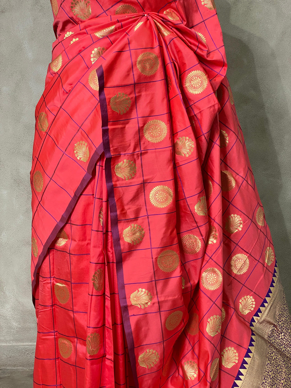 Peach and violet semi Kanchipuram Soft Silk saree - PPEACH