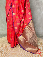 Peach and violet semi Kanchipuram Soft Silk saree - PPEACH
