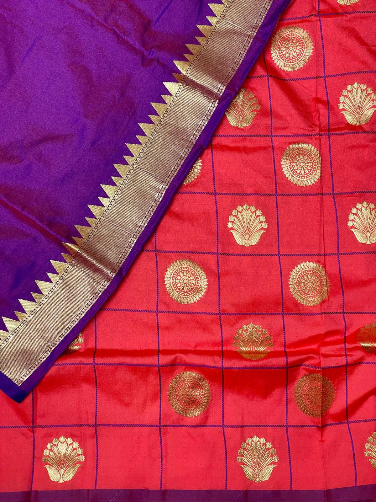 Peach and violet semi Kanchipuram Soft Silk saree - PPEACH