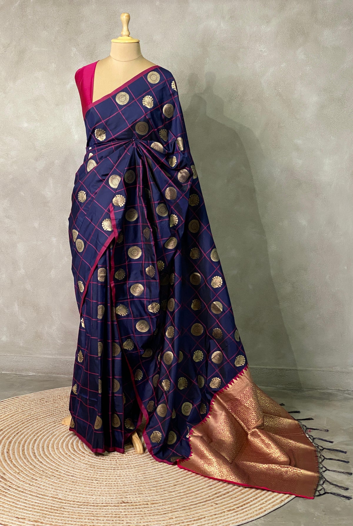 Blue and magenta semi Kanchipuram Soft Silk saree - PBLUE