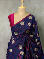 Blue and magenta semi Kanchipuram Soft Silk saree - PBLUE