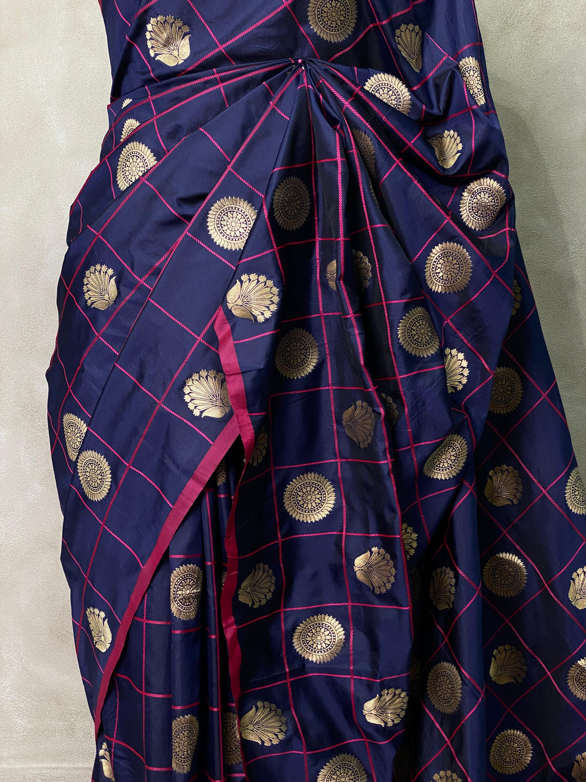 Blue and magenta semi Kanchipuram Soft Silk saree - PBLUE