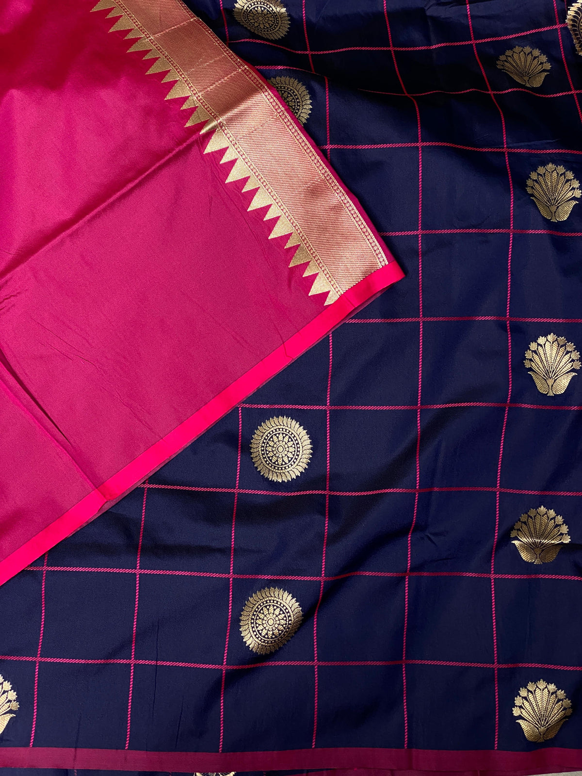 Blue and magenta semi Kanchipuram Soft Silk saree - PBLUE