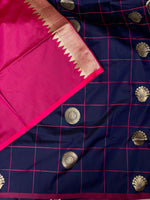 Blue and magenta semi Kanchipuram Soft Silk saree - PBLUE