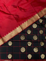 Black and red semi Kanchipuram Soft Silk saree - PBLACK