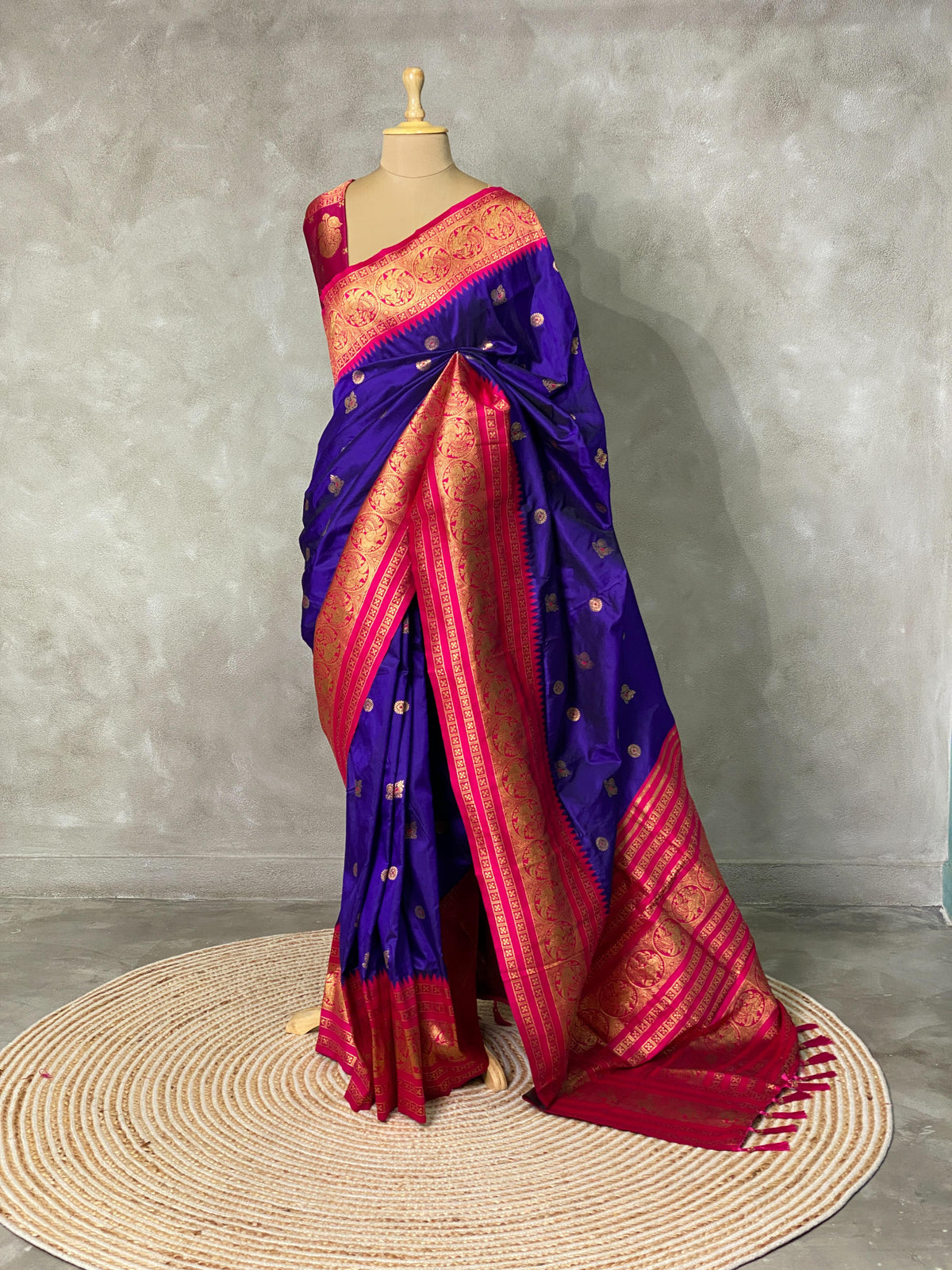 Royal blue and rani pink silk saree-PSSBLUE