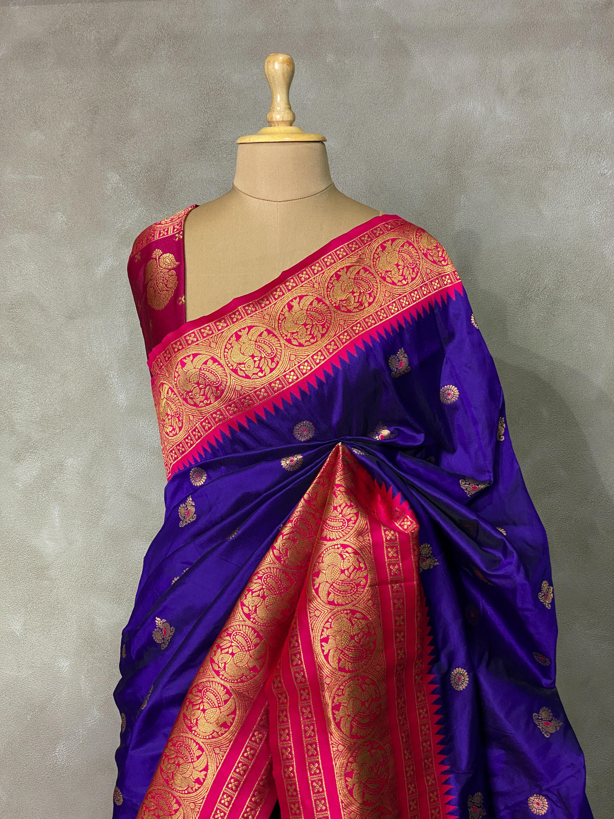 Royal blue and rani pink silk saree-PSSBLUE
