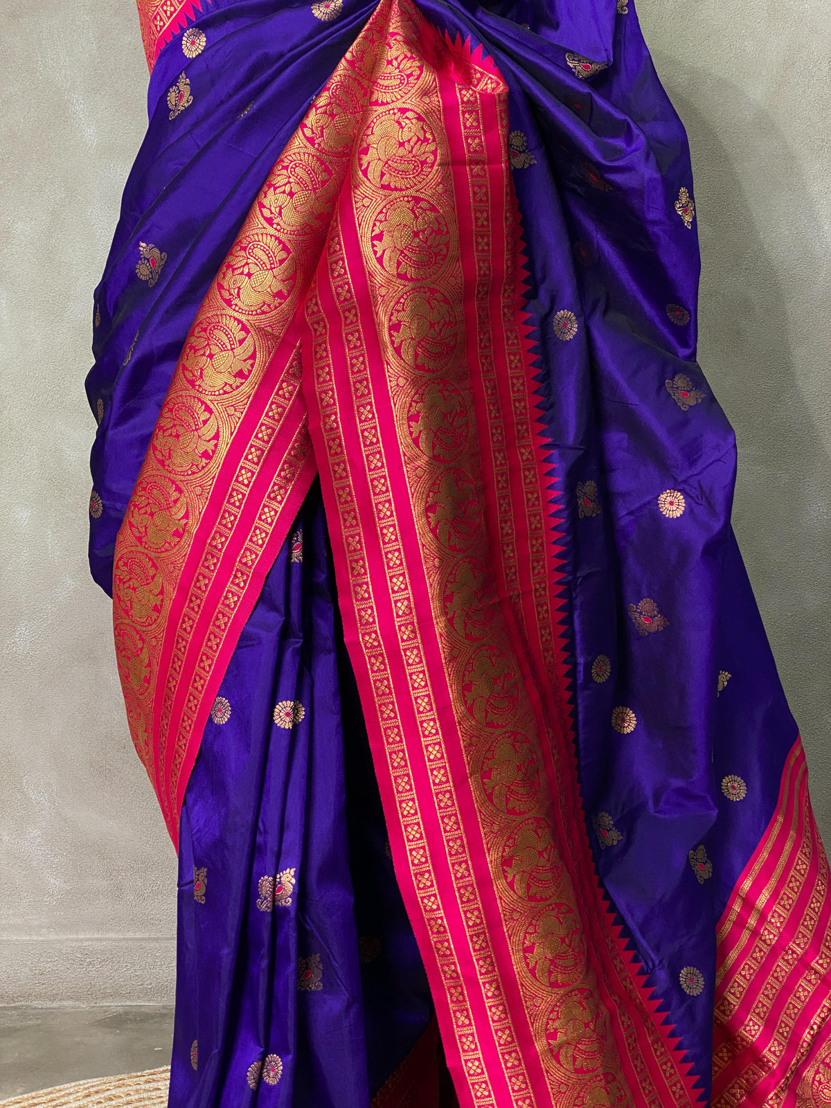 Royal blue and rani pink silk saree-PSSBLUE