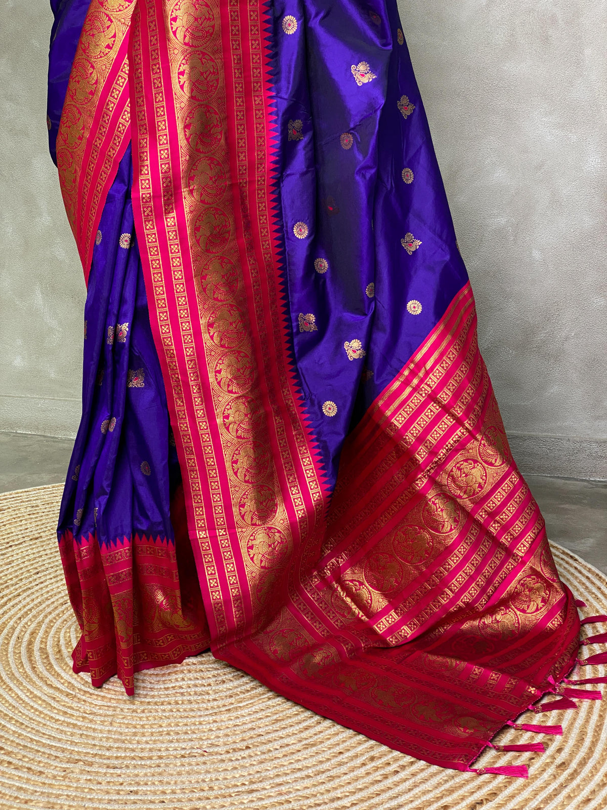 Royal blue and rani pink silk saree-PSSBLUE