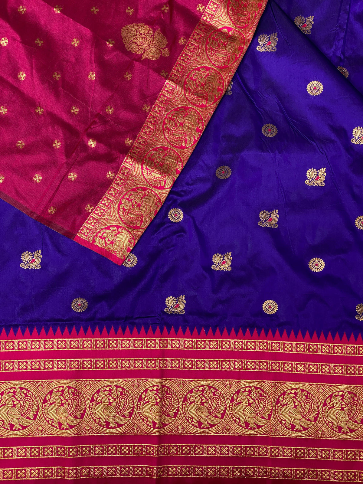 Royal blue and rani pink silk saree-PSSBLUE