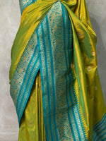 Olive green and Blue saree-PSSLGREEN