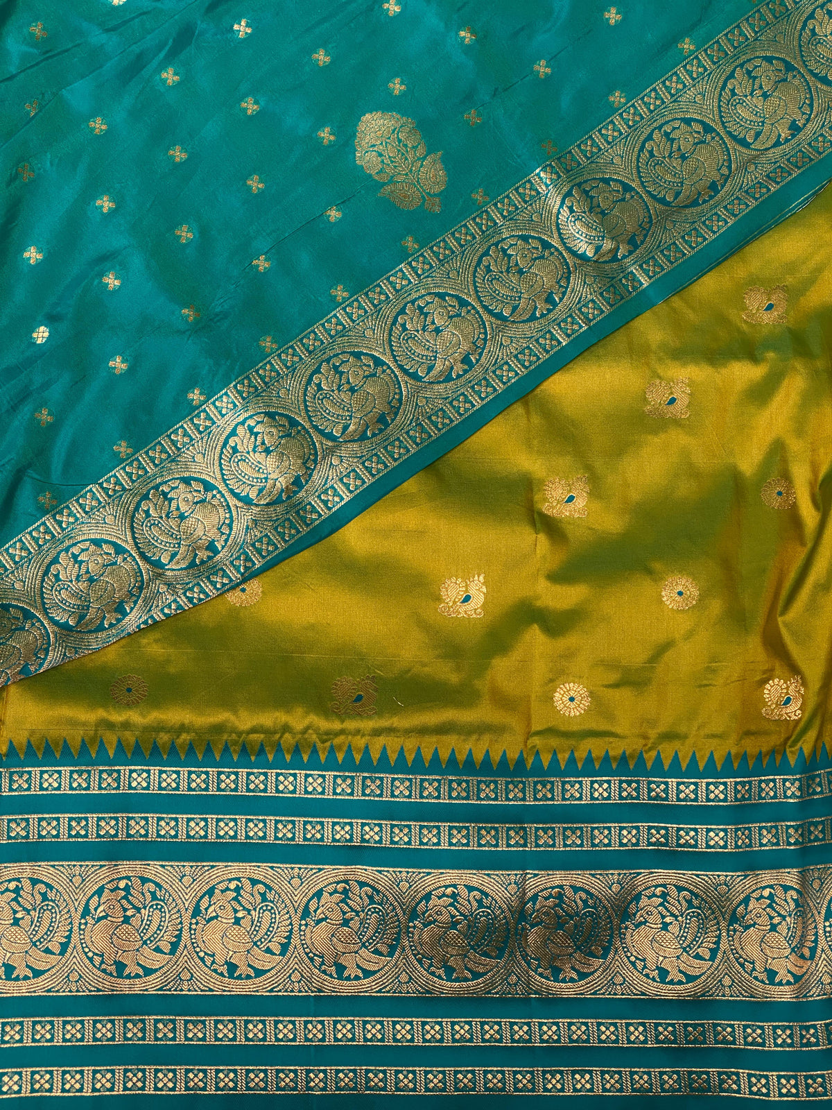 Olive green and Blue saree-PSSLGREEN
