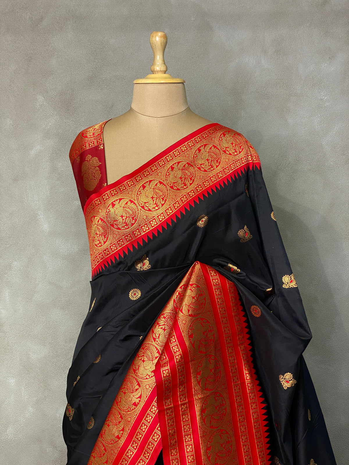 Black and redsilk saree-PSSBLACK