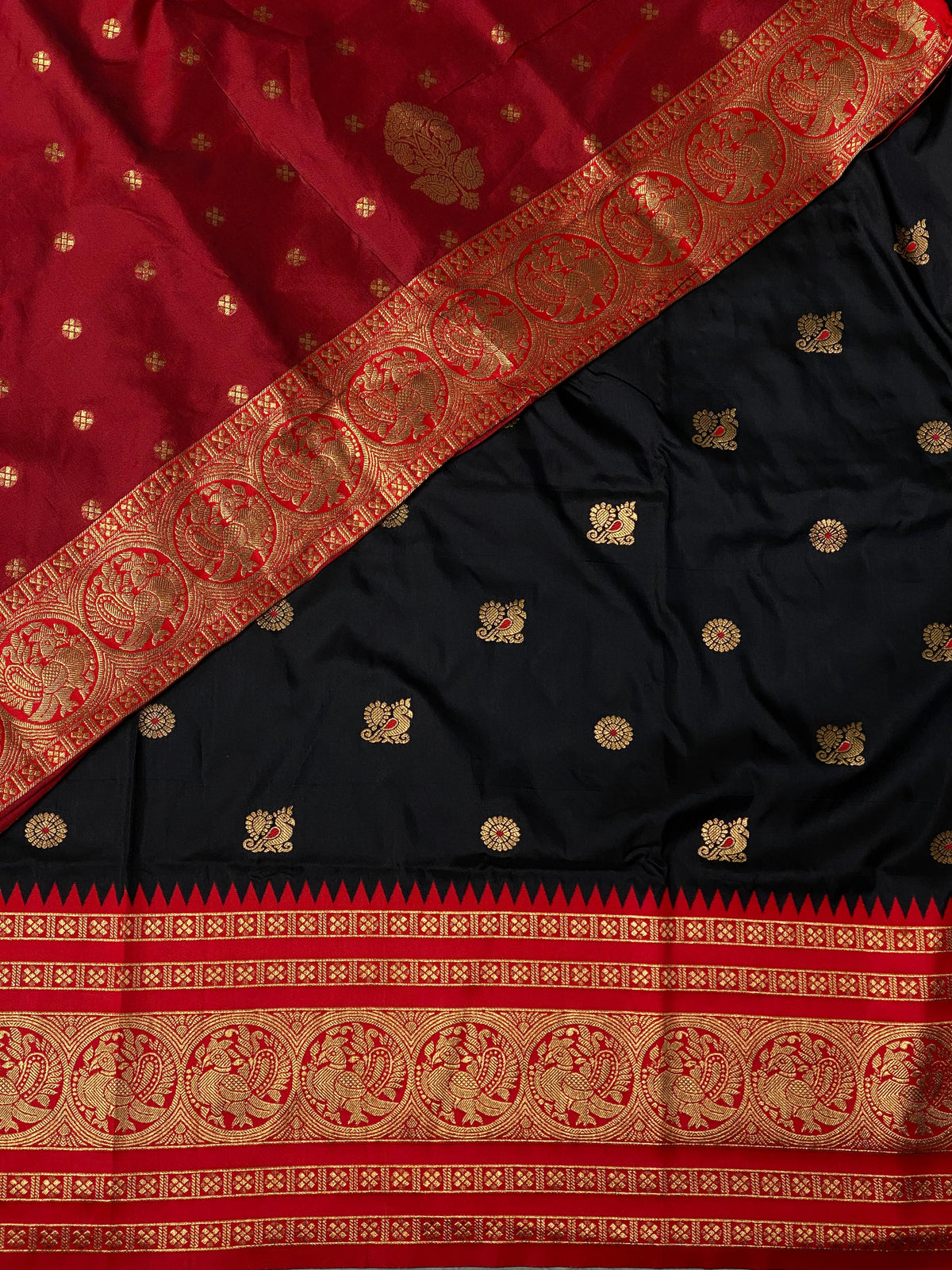 Black and redsilk saree-PSSBLACK