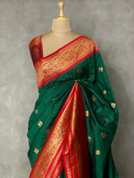 Bottle green and red saree-PSSGREEN