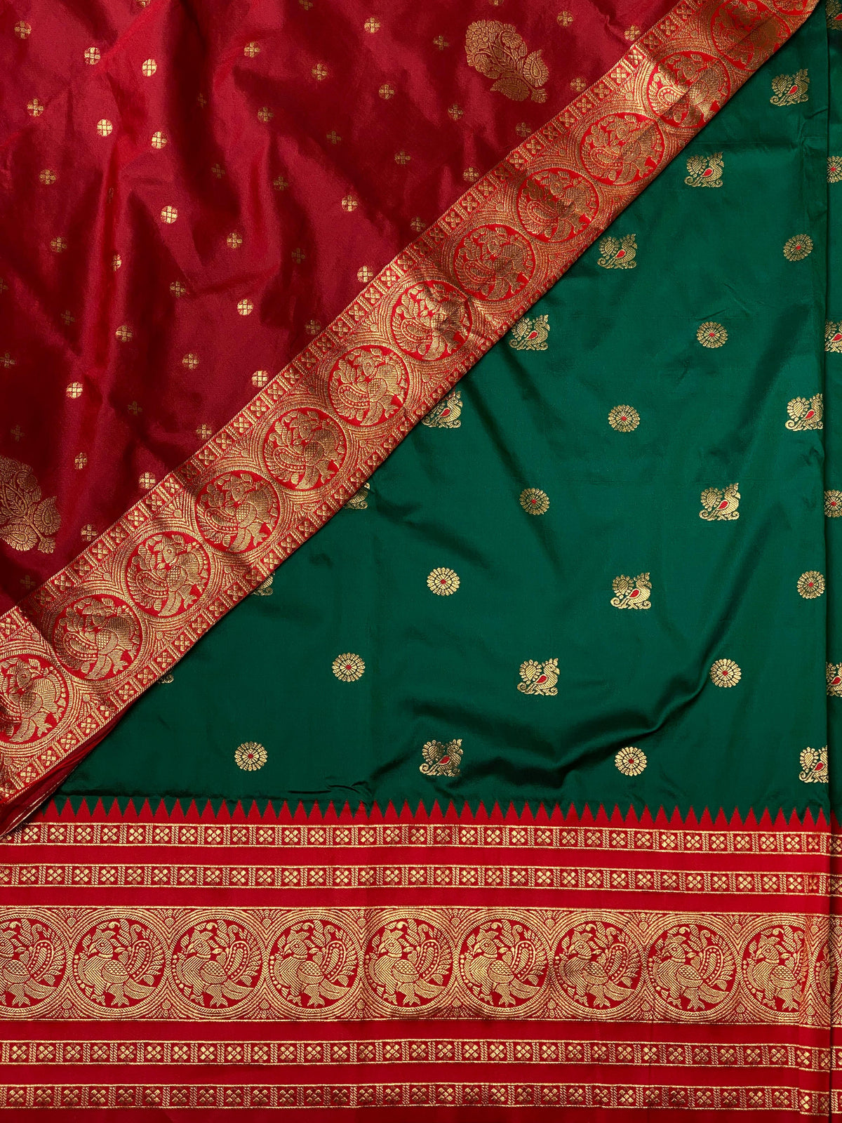 Bottle green and red saree-PSSGREEN