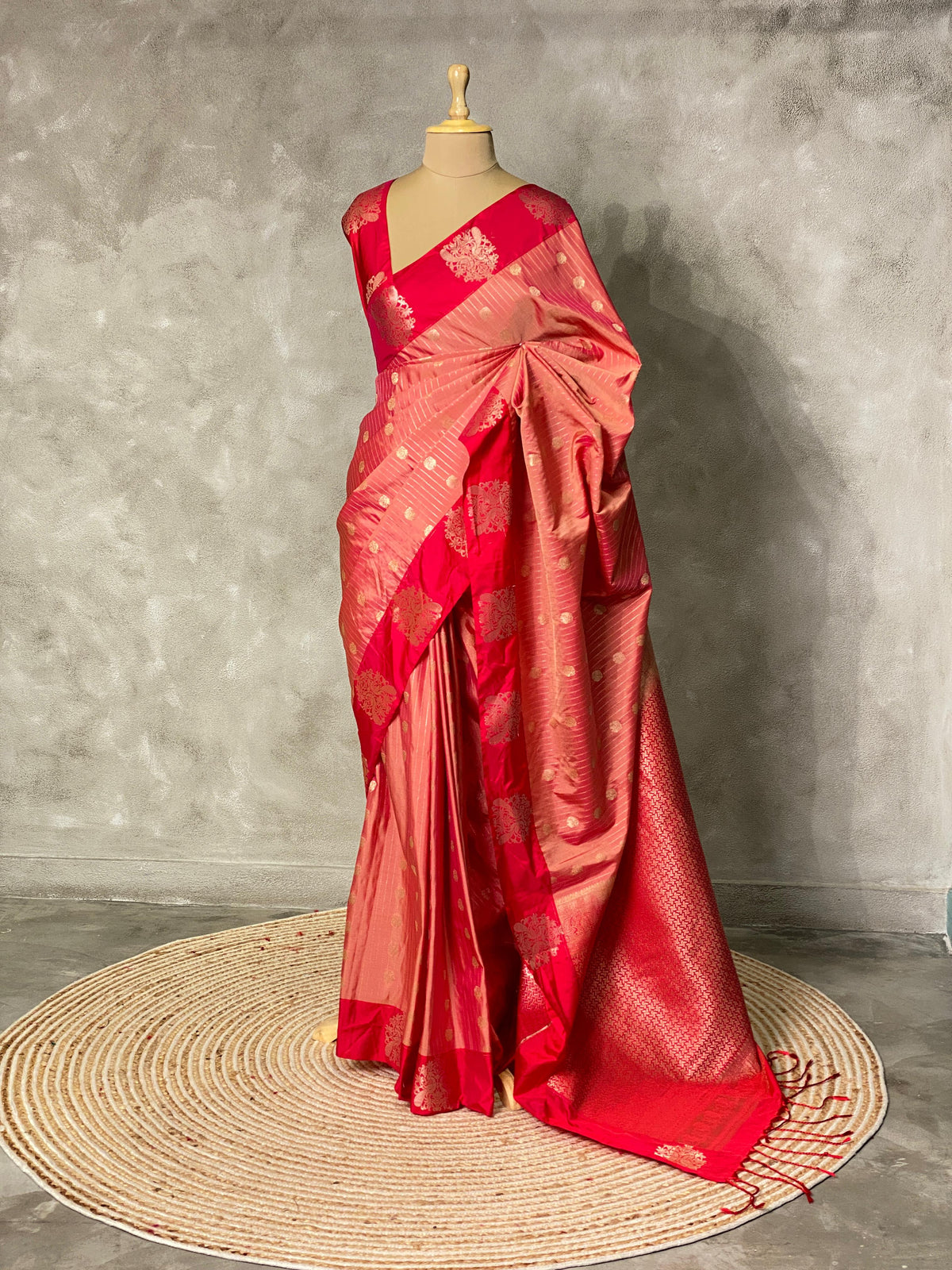 Peach and Red pure soft silk saree - PSOFT5 (Copy)