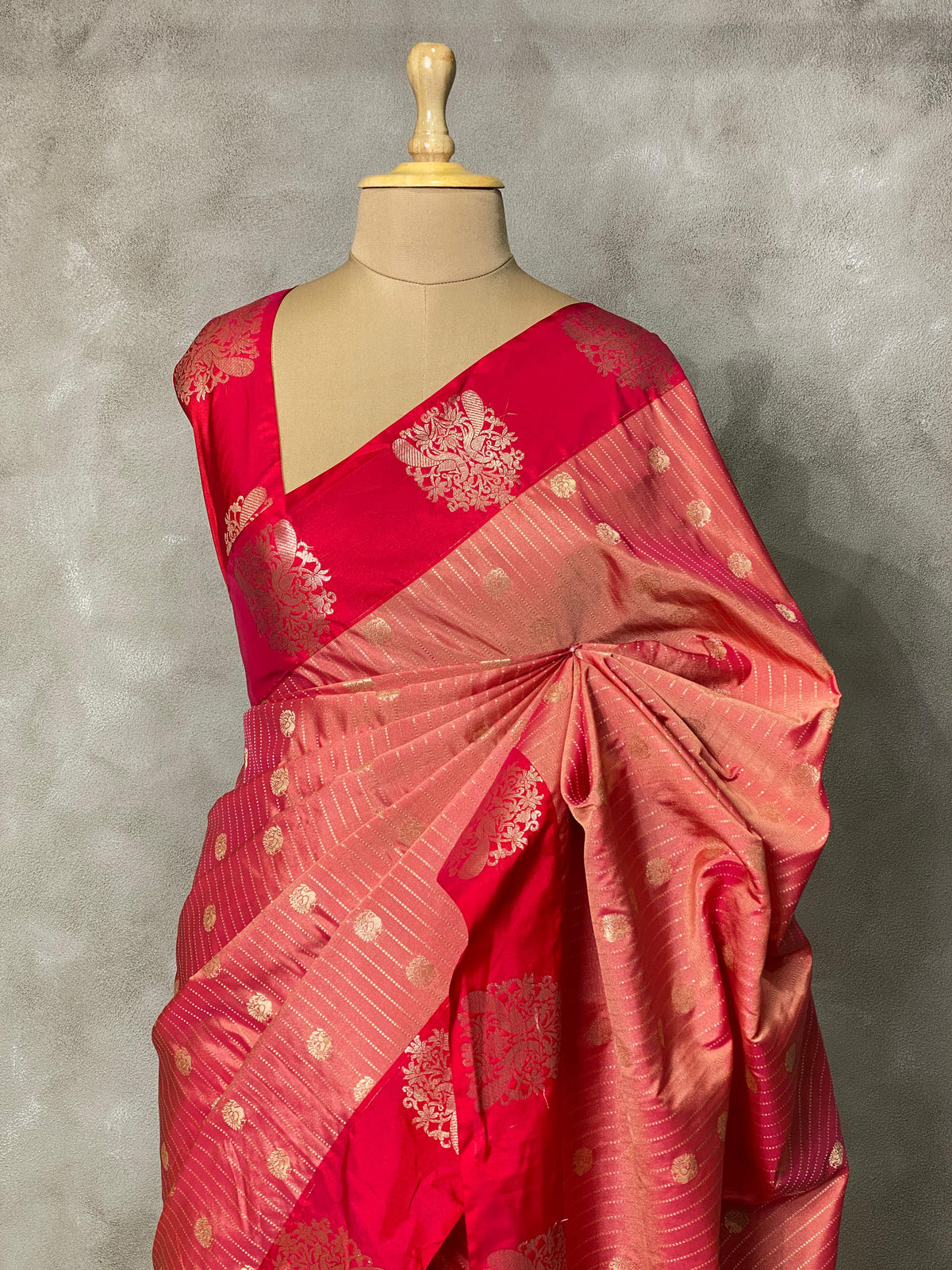 Peach and Red pure soft silk saree - PSOFT5 (Copy)