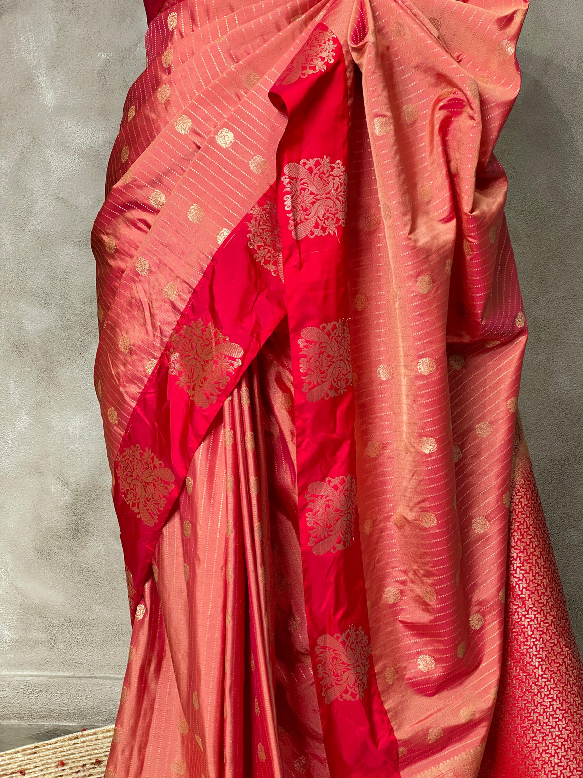Peach and Red pure soft silk saree - PSOFT5 (Copy)