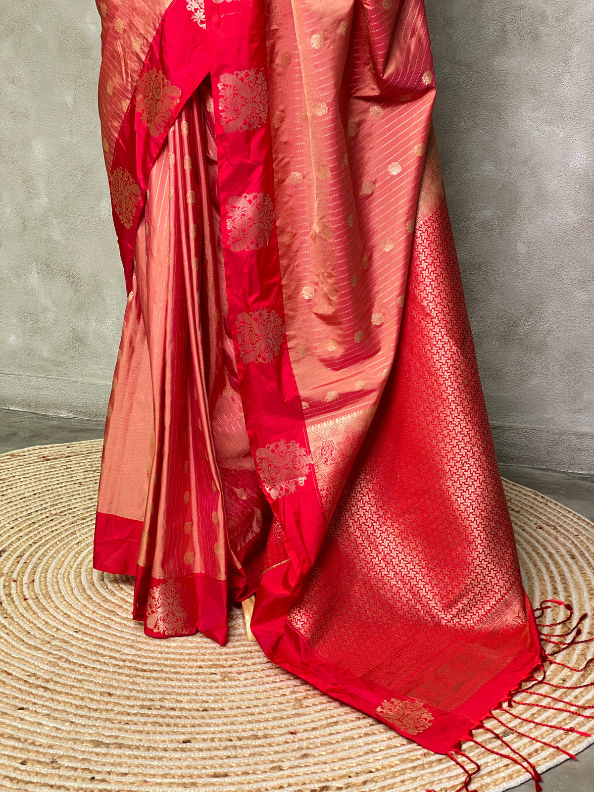 Peach and Red pure soft silk saree - PSOFT5 (Copy)