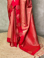 Peach and Red pure soft silk saree - PSOFT5 (Copy)
