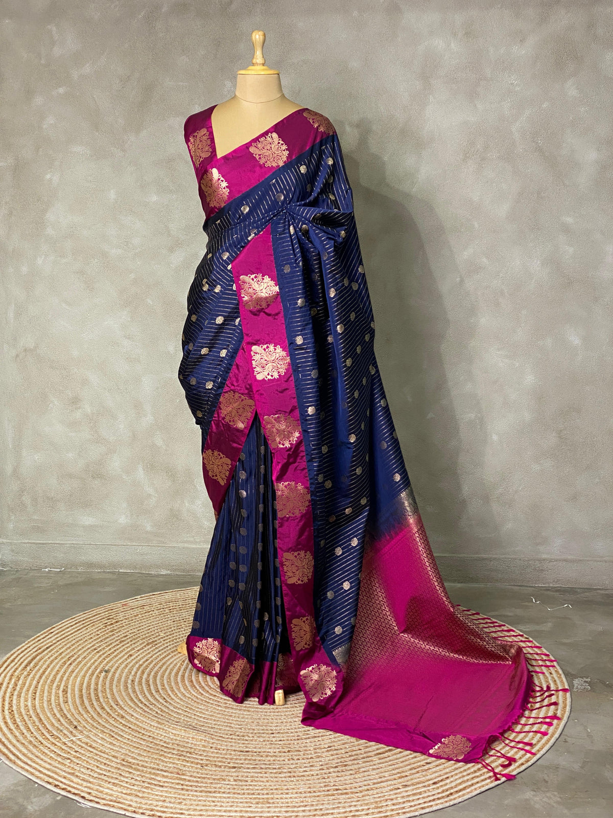 Navy blue andmagenta soft silk saree - PSOFT9