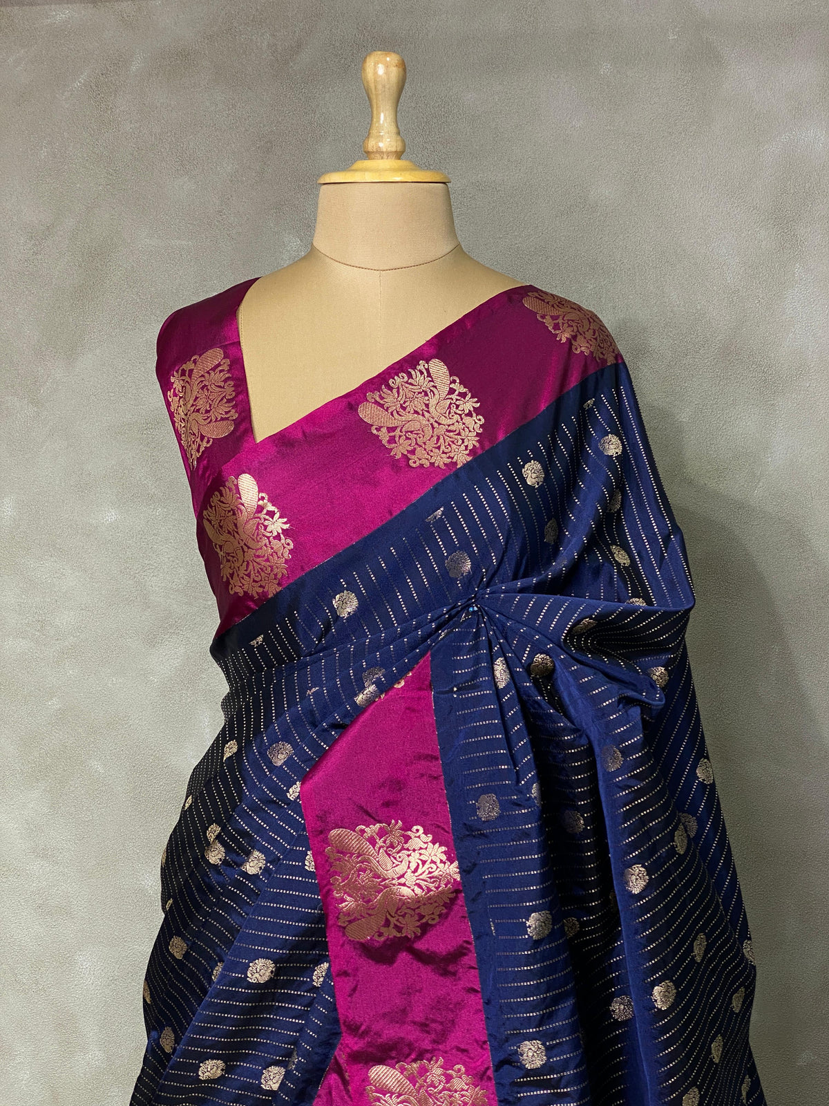 Navy blue andmagenta soft silk saree - PSOFT9
