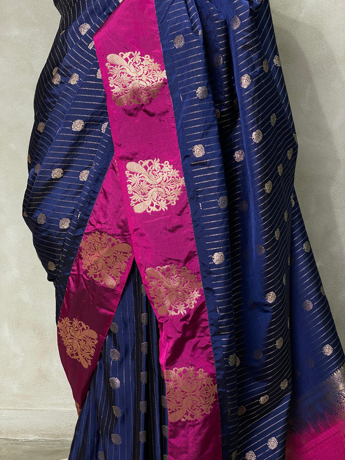 Navy blue andmagenta soft silk saree - PSOFT9