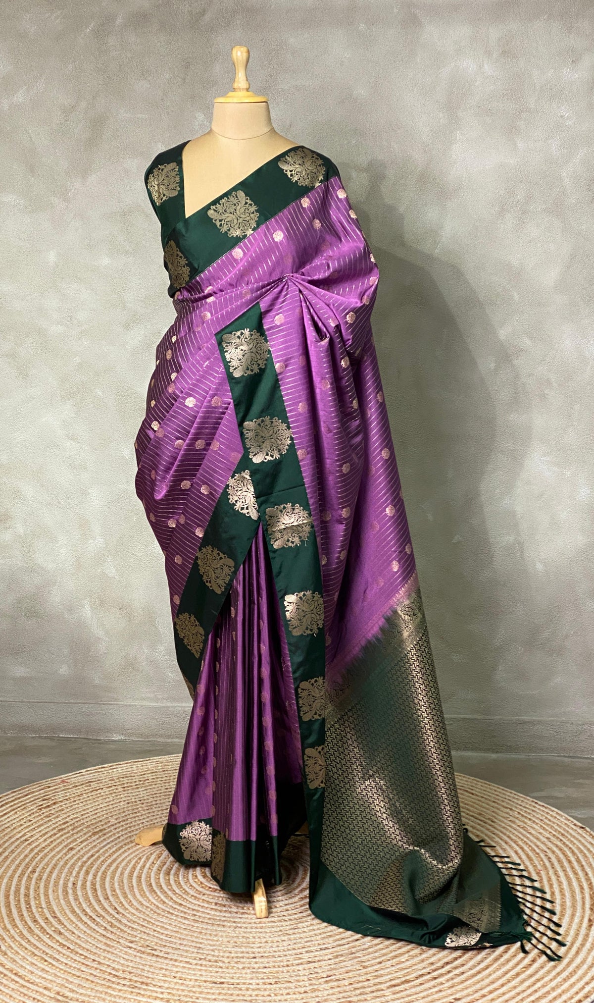 Lavender and dark green pure soft silk saree - PSOFT8 (Copy)